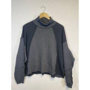 American Eagle Patchwork Exposed Seam Oversized Black Gray Sweatshirt Top